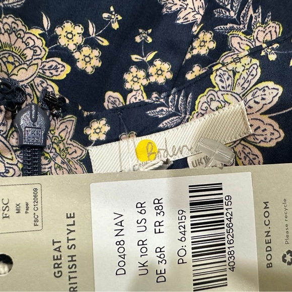 Boden Mini Dress great British style Cutout Puff Sleeve Floral Navy Blue size 6 - Picture 4 of 9